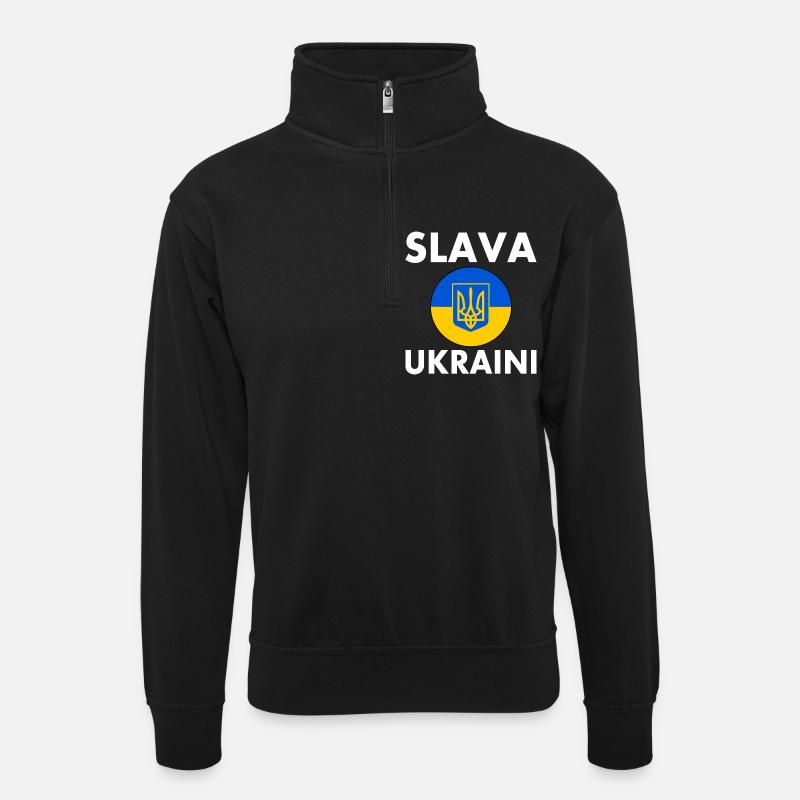 Slava ukraini - Unisex Pullover mit Zip-Kragen - Schwarz
