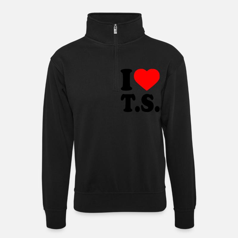 I love ts - Unisextröja med zipkrage - svart