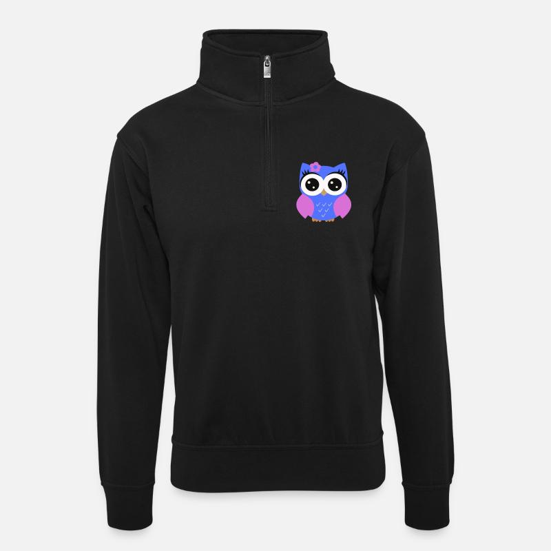 Owl Puple - Unisex sweater with zip collar - black