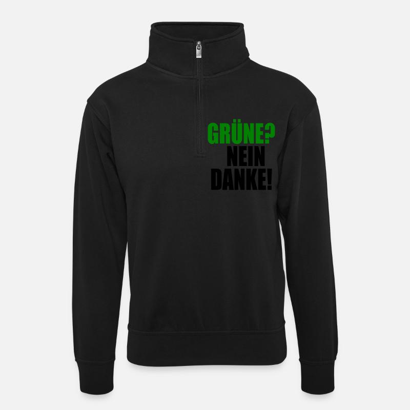 grüne nein danke - Unisex Pullover mit Zip-Kragen - Schwarz