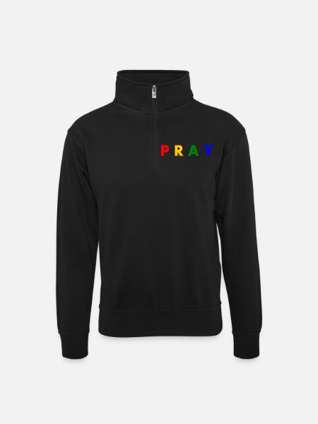 Pray - Unisex Pullover mit Zip-Kragen - Schwarz