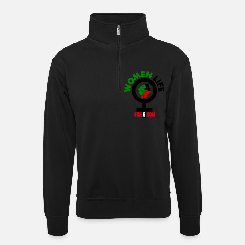 Women life freedom - Unisex Pullover mit Zip-Kragen - Schwarz