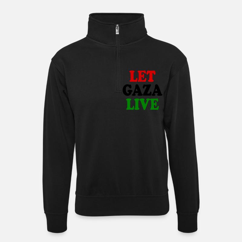 Let gaza live - Unisex Pullover mit Zip-Kragen - Schwarz