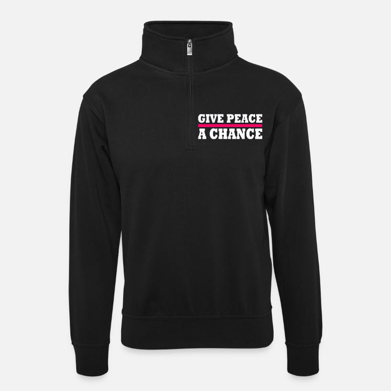 Give peace a chance - Unisex sweater with zip collar - black