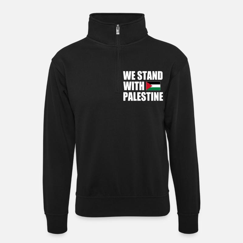 We stand with palestine - Unisex sweater with zip collar - black