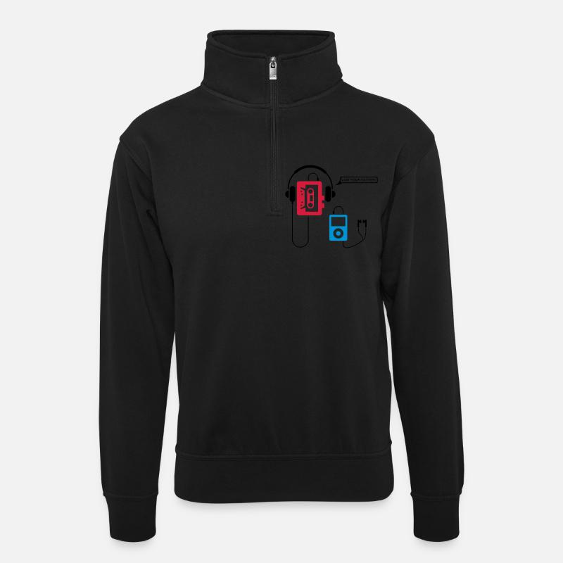 POD 3 - Unisex Pullover mit Zip-Kragen - Schwarz