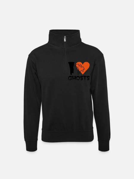 Halloween - Geist - Unisex Pullover mit Zip-Kragen - Schwarz