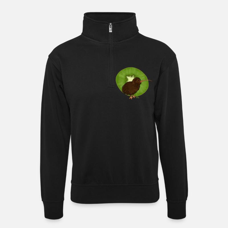 Kiwi² - Unisex Pullover mit Zip-Kragen - Schwarz