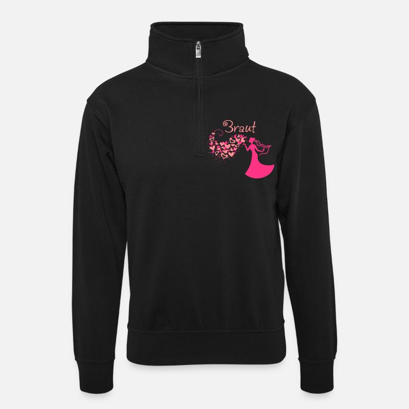 Heart Cloud bride Text - Unisex sweater with zip collar - black