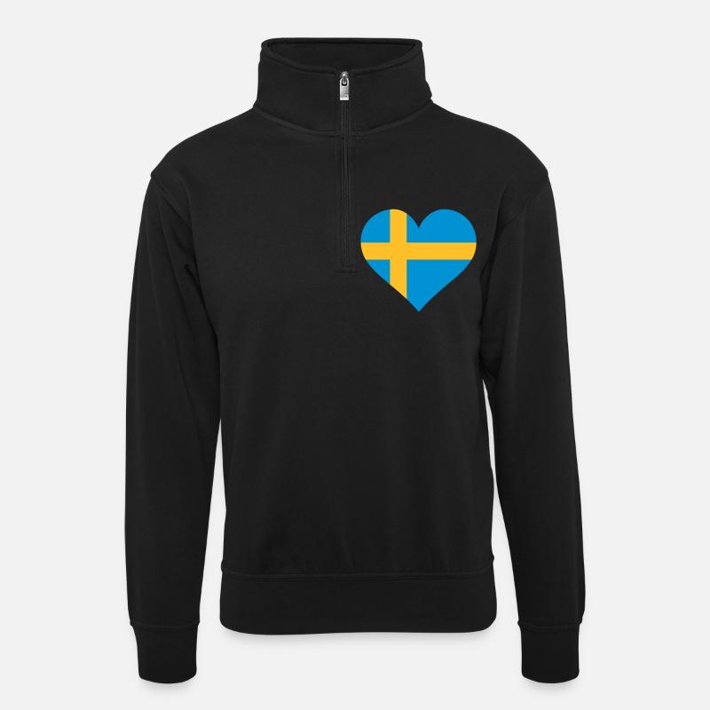 schweden herz - Unisex Pullover mit Zip-Kragen - Schwarz
