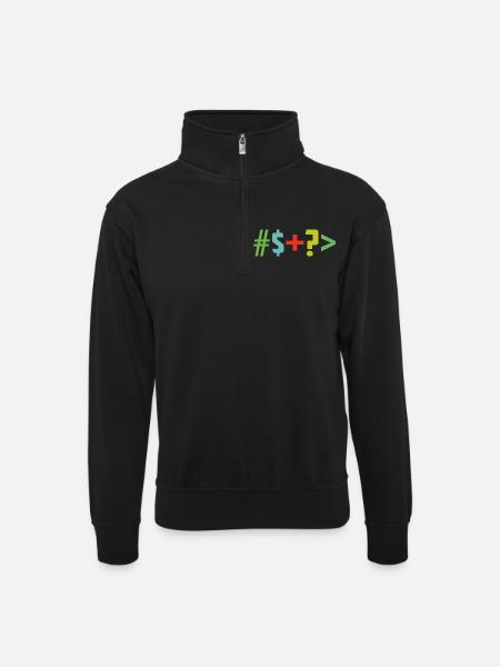 Special character - Unisex sweater with zip collar - black