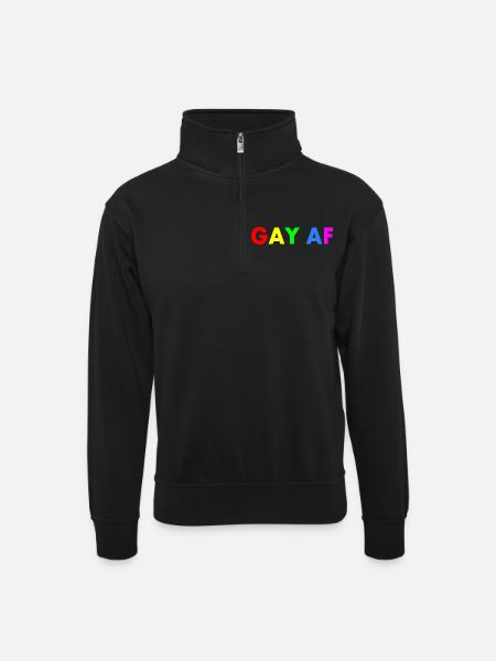 Gay af - Unisex sweater with zip collar - black