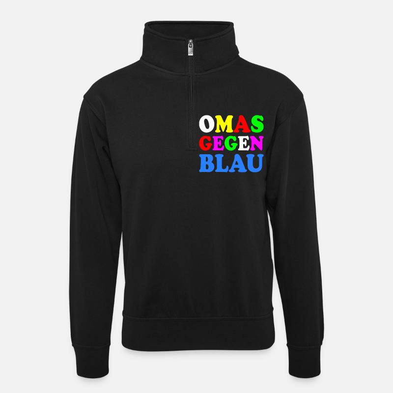 Omas gegen blau - Unisex Pullover mit Zip-Kragen - Schwarz