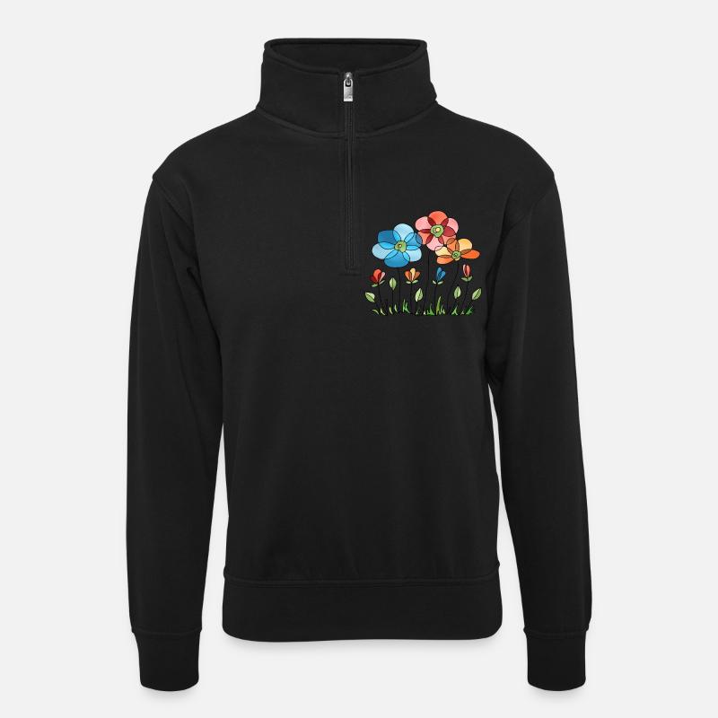 Fleur - Sweat col montant zippé unisexe - noir