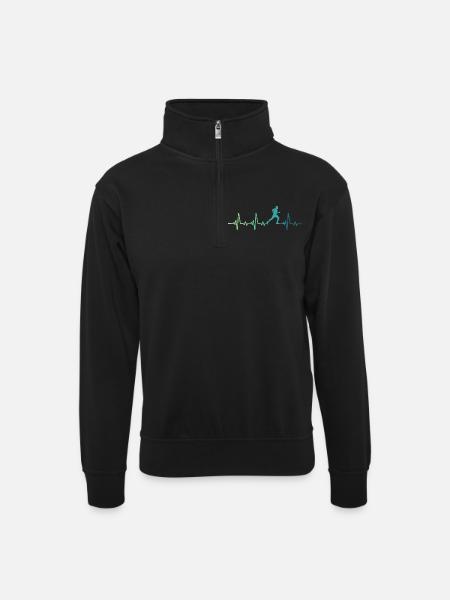 running heartbeat running gift running - Unisex sweater with zip collar - black