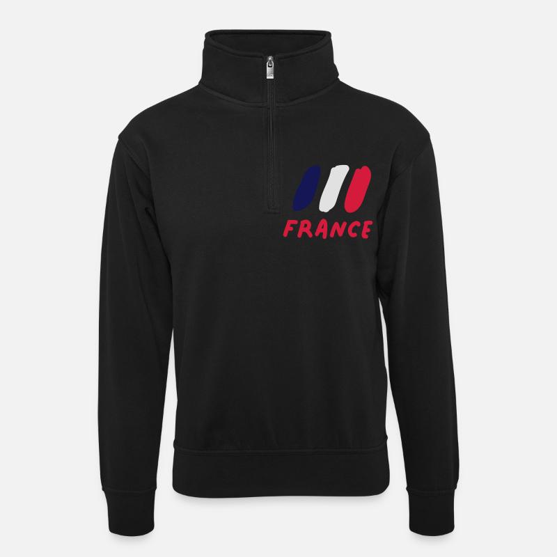 France - Unisex Pullover mit Zip-Kragen - Schwarz
