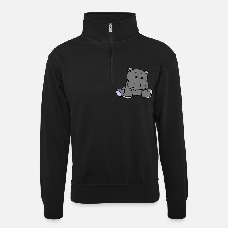 Hippo- / Nilpferd- / Flusspferd-Baby (3C) - Unisex Pullover mit Zip-Kragen - Schwarz