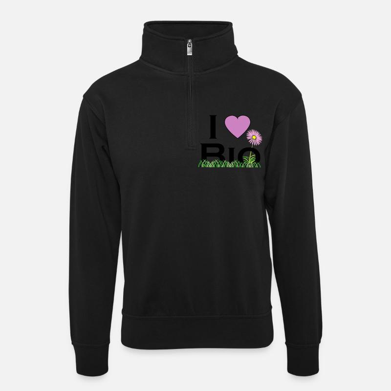 ich liebe bio - Unisex Pullover mit Zip-Kragen - Schwarz