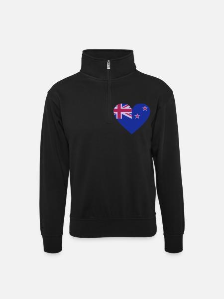 Neuseeland - Unisex Pullover mit Zip-Kragen - Schwarz