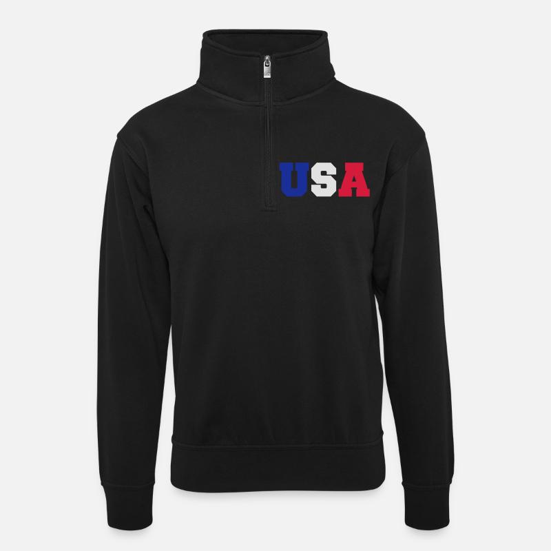 USA - Unisex Pullover mit Zip-Kragen - Schwarz