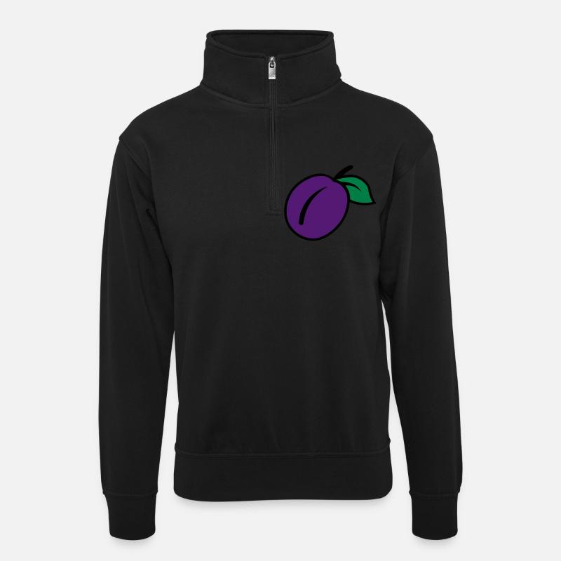 Pflaume - Unisex Pullover mit Zip-Kragen - Schwarz