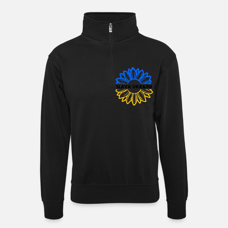 Slava ukraini - Unisex Pullover mit Zip-Kragen - Schwarz