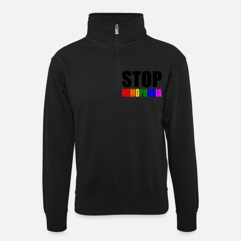 Stop homophobia - Unisex sweater with zip collar - black
