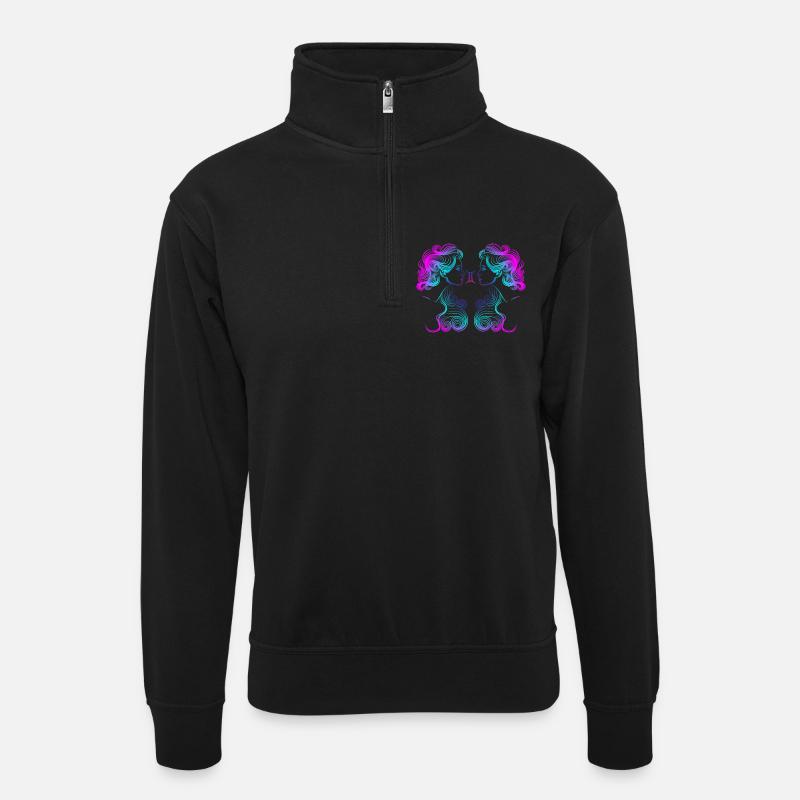 zwillinge Zeichenfläche 1 - Unisex Pullover mit Zip-Kragen - Schwarz