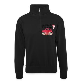 Bridesmaid Car Bride Floral - Unisex sweater with zip collar - black - Front