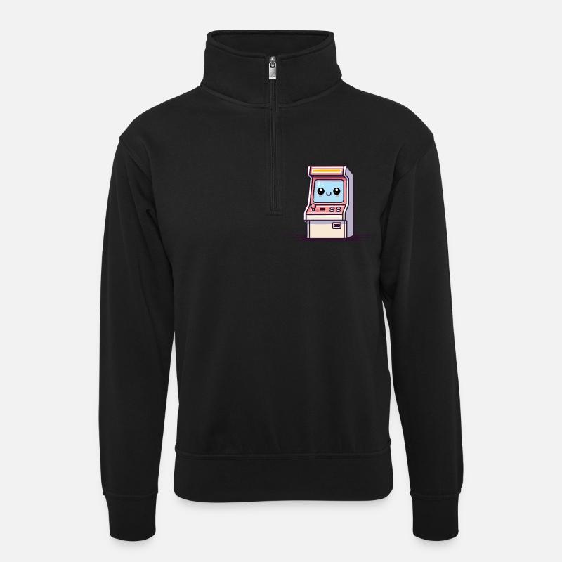 Glücklicher Arcade-Automat - Unisex Pullover mit Zip-Kragen - Schwarz