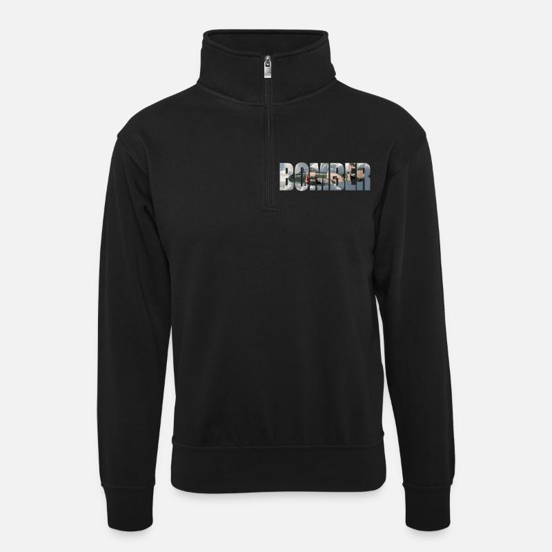 Bomber B-25 Mitchell - Unisex Pullover mit Zip-Kragen - Schwarz