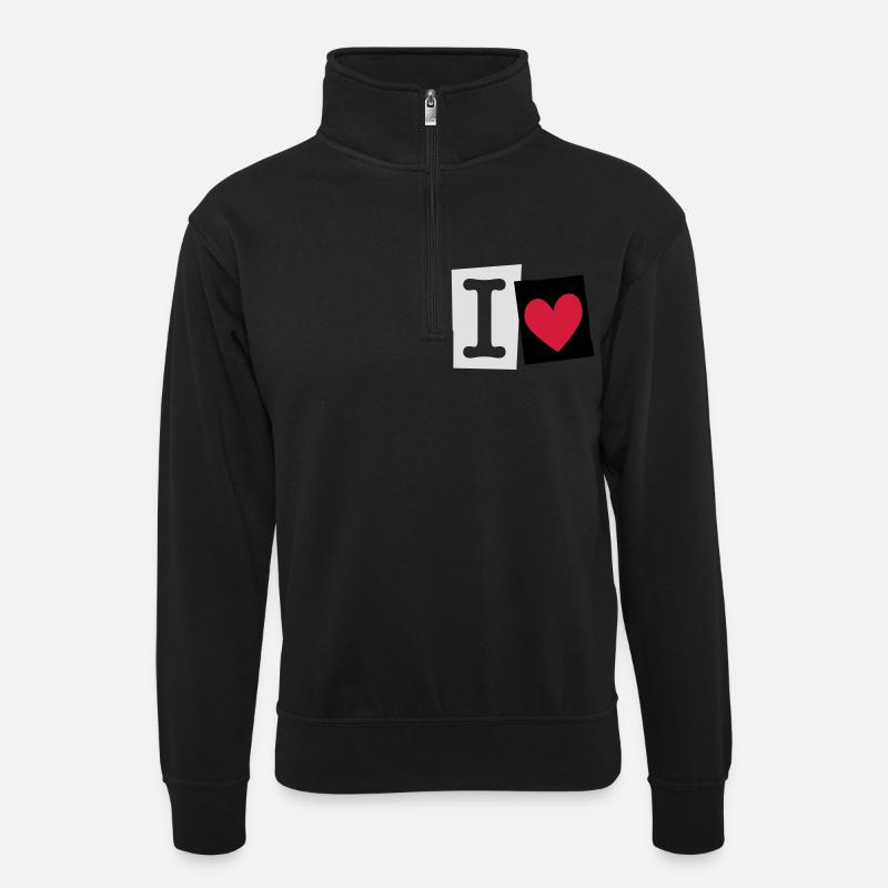 I Love (cutter font) - Unisex sweater with zip collar - black