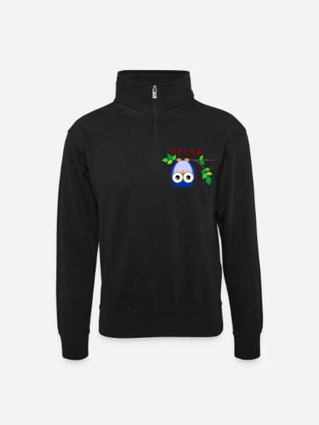 Eule - Relax - Unisex Pullover mit Zip-Kragen - Schwarz
