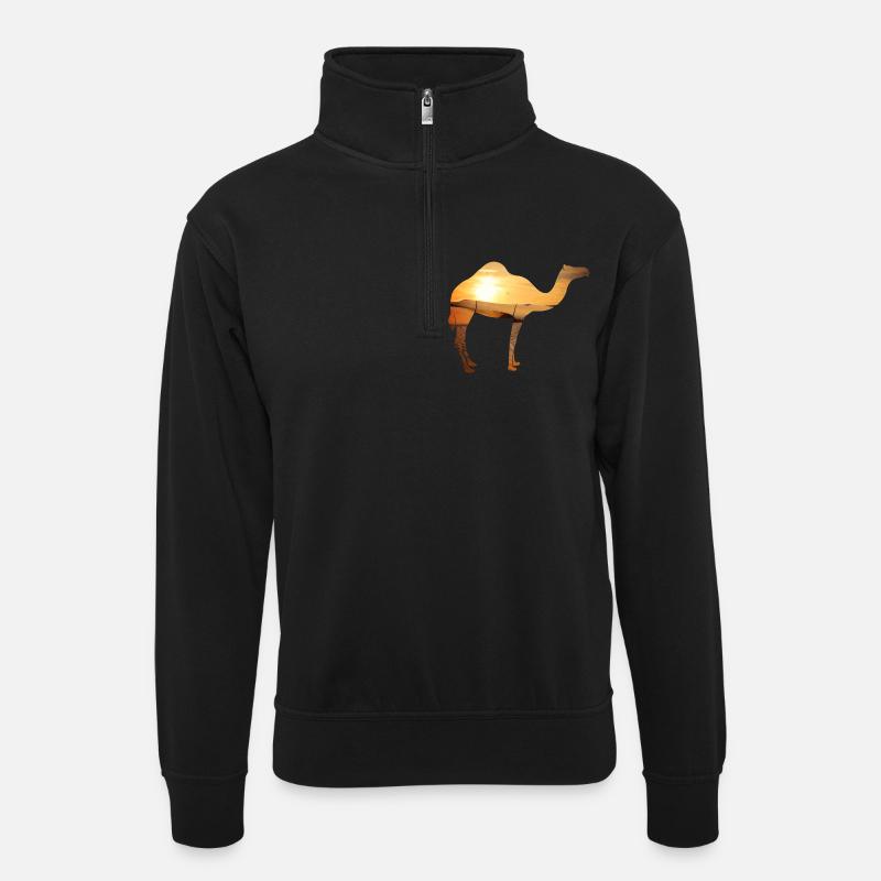 Kamel - Unisex Pullover mit Zip-Kragen - Schwarz