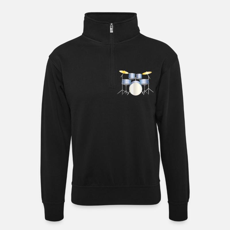 drums - Unisex Pullover mit Zip-Kragen - Schwarz