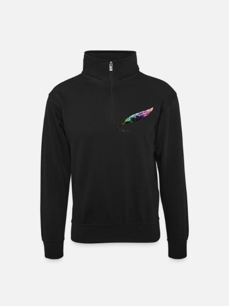 feder - Unisex Pullover mit Zip-Kragen - Schwarz