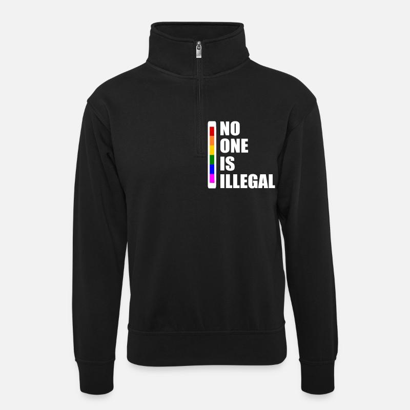 No one is illegal - Unisex sweater with zip collar - black
