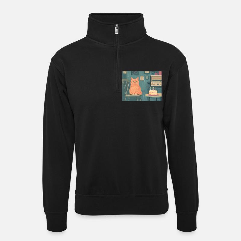 Happy Birthday cat - Unisex Pullover mit Zip-Kragen - Schwarz