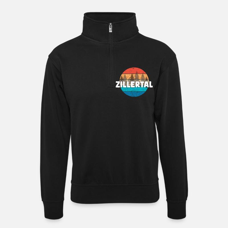 Zillertal - Unisex Pullover mit Zip-Kragen - Schwarz
