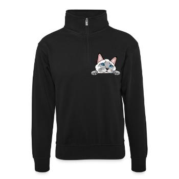 Neugierige Siamkatze - Unisex Pullover mit Zip-Kragen - Schwarz - Vorne
