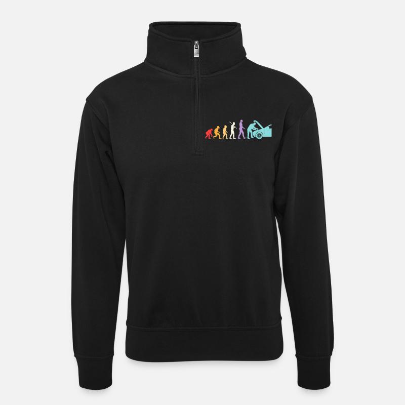 Évolution Mécanicien Humour Mécano Garage - Sweat col montant zippé unisexe - noir