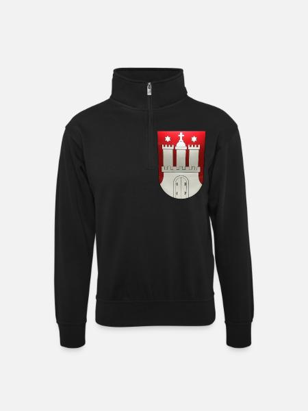 Hamburg - Unisex Pullover mit Zip-Kragen - Schwarz