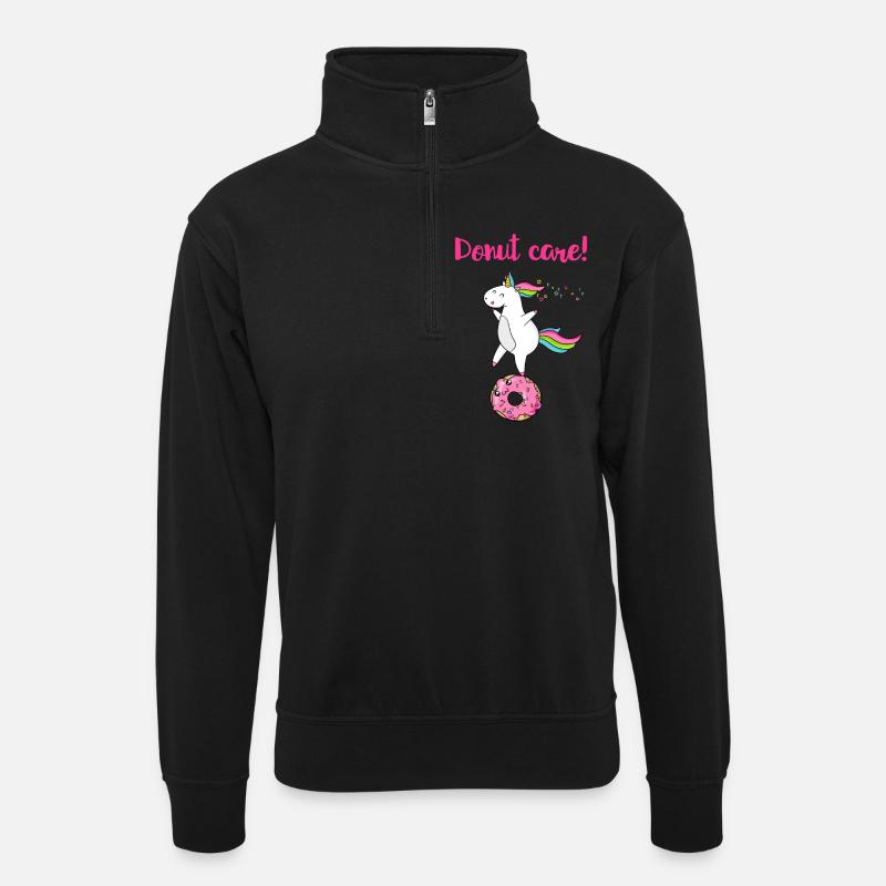 Donut care - Unisex Pullover mit Zip-Kragen - Schwarz