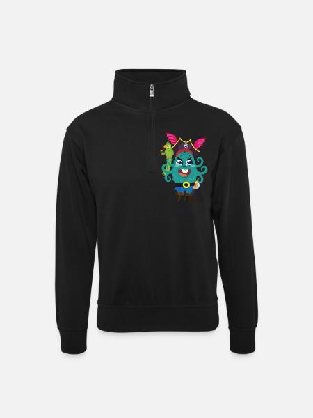 Piratenmonster - Unisex Pullover mit Zip-Kragen - Schwarz