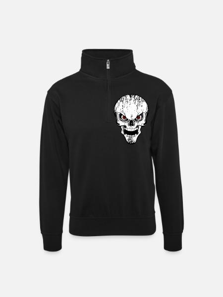 skull grunge style - Unisex sweater with zip collar - black