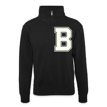 B Lettre - Sweat col montant zippé unisexe - noir - Devant