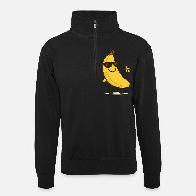 banane comic - Unisex Pullover mit Zip-Kragen - Schwarz