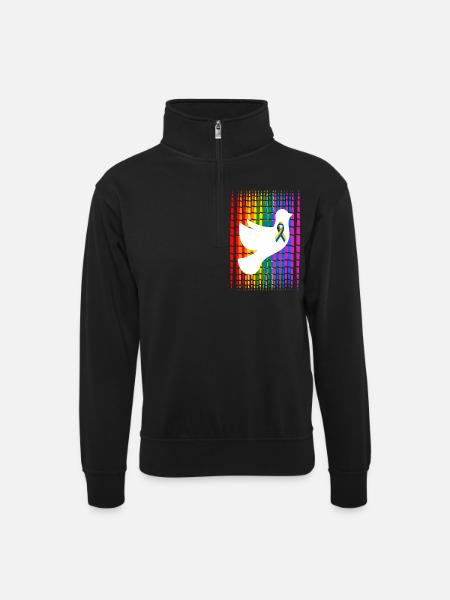 Pride Feather Dove Ukraine - Unisex sweater with zip collar - black