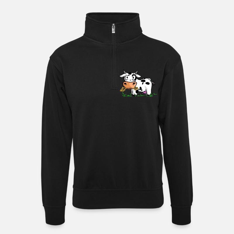 cow - Unisex Pullover mit Zip-Kragen - Schwarz