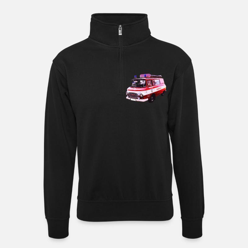 Barkas B1000 Feuerwehr - Unisex Pullover mit Zip-Kragen - Schwarz